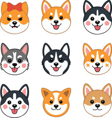 Fototapeta premium dog emoji faces set breed expressions vector art