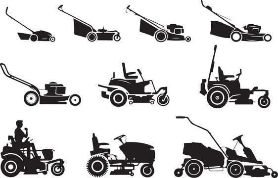 mower vector set reel electric gas and zero turn mower silhouettes