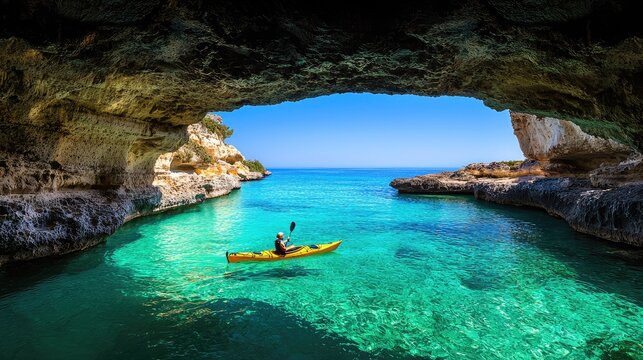 Kayaking Inside a Sea Cave with Turquoise Waters