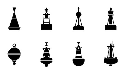 Nautical Buoy Icons Set, Marine Navigation Markers, Maritime Safety Symbols, Vector Collection © Sujon