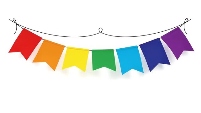 Rainbow Bunting Flags Hanging on a String for Celebration and Party