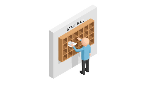 Person accessing office mailbox cubby holes for mail.