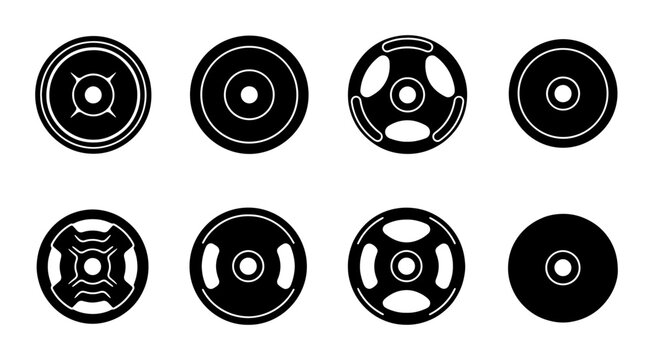 Weight Plates Vector Icons, Fitness Equipment Set, Gym Workout Gear, Strength Training Icons