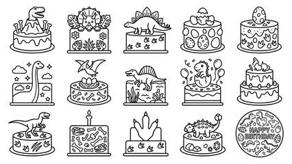Dinosaur birthday cake set. jurassic park cake, volcano cake, dinosaur egg cake. © jubayer71