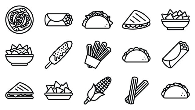 Mexican food assortment with tacos, burritos, nachos and quesadillas.
