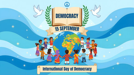 Naklejka premium International Day of Democracy, people around the world celebrating democracy