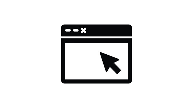 Simple black and white illustration of a computer window with a mouse cursor