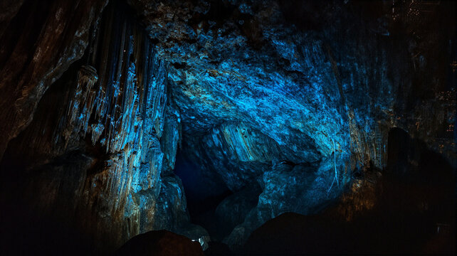 the cave with blue lights