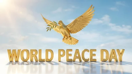 Golden dove with olive branch on World Peace Day © Gambar