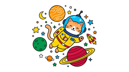 Cartoon Cat Explores Space on International Asteroid Day © ANTONW_