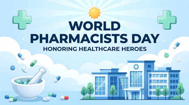 World pharmacists day, honoring healthcare heroes, pharmacy building