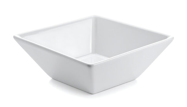 Isolated square white ceramic bowl with decorative beaded rim, clean and simple dishware for food or serving