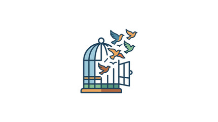 Birds flying out of an open cage illustration © Nairo Fadlan