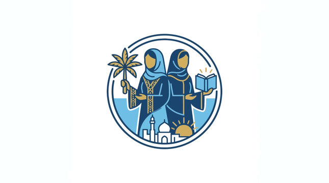 Arabic Women Icons with Palm and Book Emblem