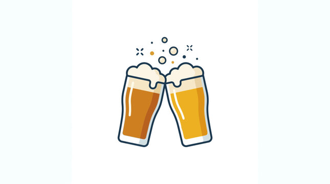Beer glasses clinking, celebration toast icon, vector illustration