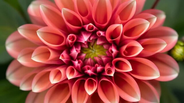 Closeup of a vibrant pink dahlia flower in full bloom.