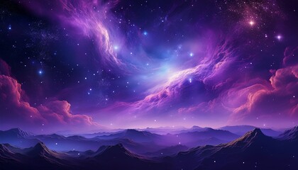 Fototapeta premium Majestic Purple Nebula Cosmic Background Starry Night Sky