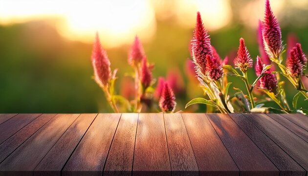 Close Up Cockscomb And Blur Green Nature Background And Sunset Light
