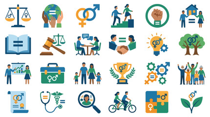 Fototapeta premium Gender equality and human rights flat icon set representing social justice and diversity. EPS Editable. Vector Illustrations.