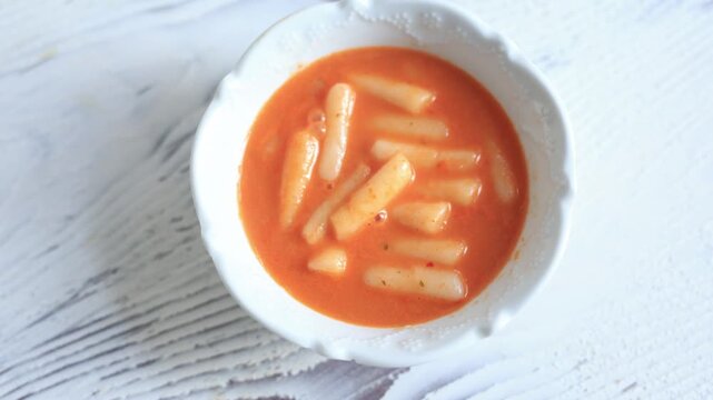 traditional Korean tteokbokki spicy rice cakes with gochujang sauce