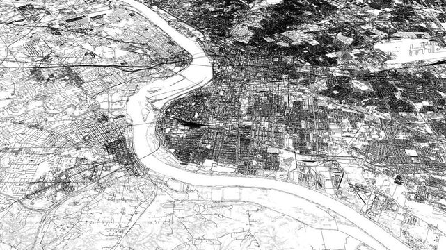 3D looped animation of city - Louisville Kentucky, USA