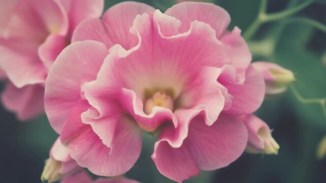 Closeup of Delicate Pink Sweet Pea Flowers Blooming.