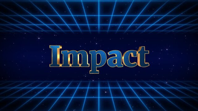 Animated impact text with blue grid background and gold letters