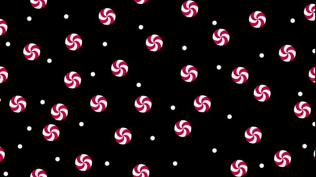 Striped sugar candy seamless pattern animation. Red and white striped sugar candy pattern. Season greetings background. New year background. Transparent background with alpha channel