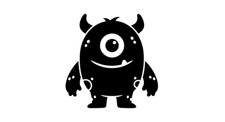 Monster silhouette with one eye and horns stands in a playful pose representing a friendly cartoon character design. © Mezzy