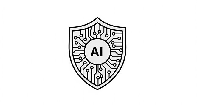 AI Security Shield with Circuit Board Pattern.
