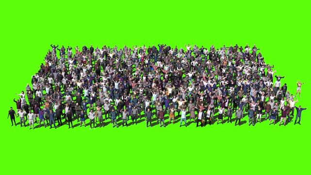 Large crowd of protesters isolated on green screen.
