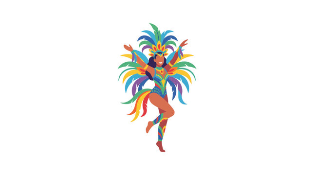 Brazilian Samba Dancer in Colorful Feather Costume