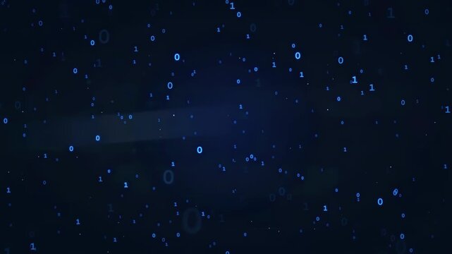 Abstract digital background with flowing binary code numbers in deep blue cyberspace environment
