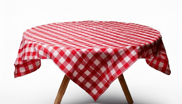Red And White Checkered Tablecloth On Round Table Classic Gingham Picnic Table Cloth Rustic Dining Textile For Outdoor Summer Events Isolated On Transparent Background