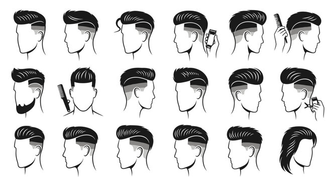 A variety of hairstyles and beards for men.