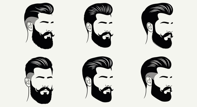 A set of six different beard styles for men.