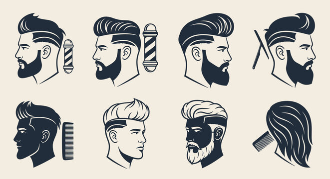 Collection of various men's hairstyles and beards.