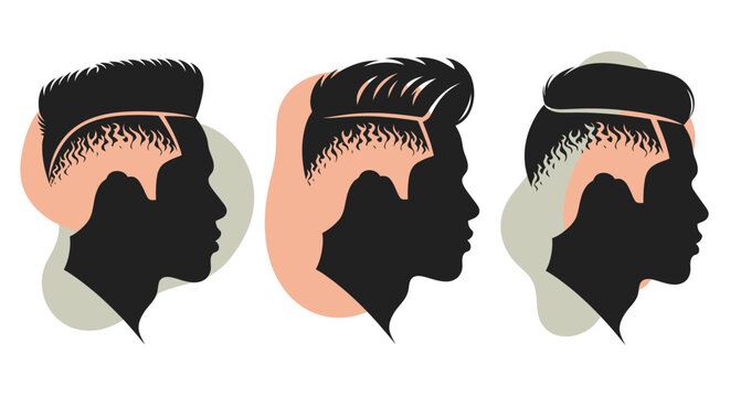 Silhouette of men's hairstyles and haircuts.