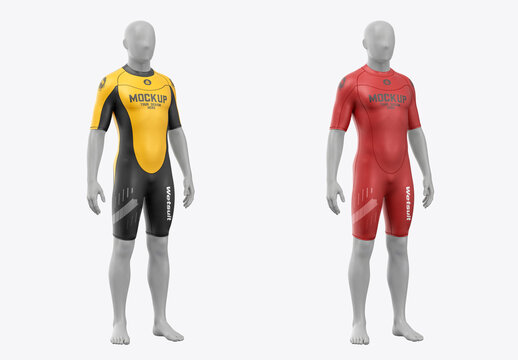 Men Wetsuit Surfing Mockup