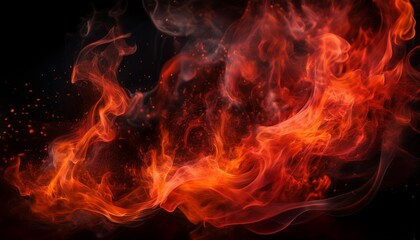 Fototapeta premium An Intense Display Of Fiery Red Flames Coupled With Swirling Smoke Particles Creating A Vivid And Energetic Composition That Captures Attention With Its Dynamic Expressiveness
