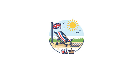 British Seaside Holiday Concept with Deckchair and Union Jack Flag © Aqila cohar