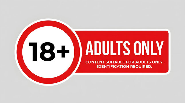 18+ Adults Only warning sign for mature content, indicating age restriction, isolated on transparent background for legal compliance. Generative AI illustration