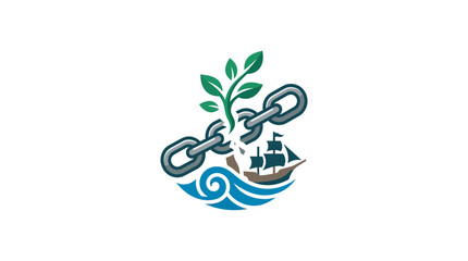 Broken Chain Logo Symbol with Plant and Sailing Ship © Budi Prakoso