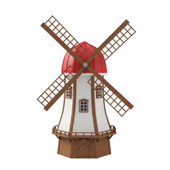 Obraz premium Classic Wooden Windmill with Red Roof