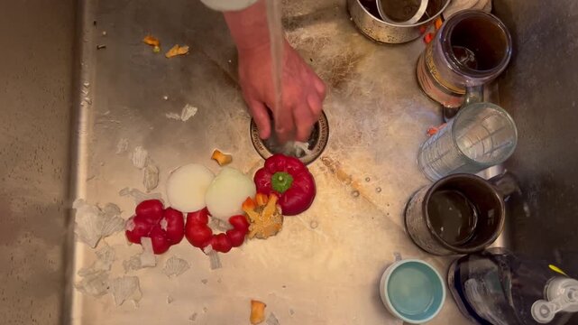 Washing food waste down sink drain