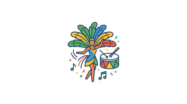 Carnival dancer with colorful feathers and drum vector illustration