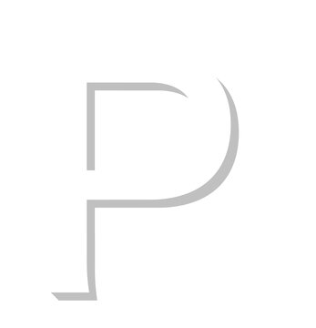 Silver metal lowercase letter p on transparent background