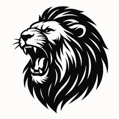 Simple silhouette vector illustration of a roaring lion in bold clean style © Kuma