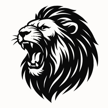 Simple silhouette vector illustration of a roaring lion in bold clean style