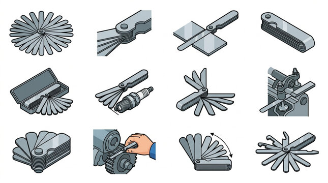 Set of various measuring tools and gauges for precision engineering.